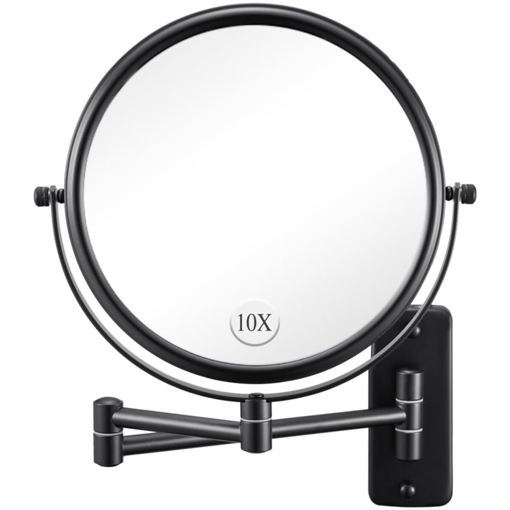 Wall Mounted Makeup Mirror - 1X/10X Magnifying Mirror for Wall, 8 Inch Double Sided 360 Swivel Extendable Bathroom Mirror for Shaving, Black