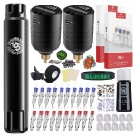 Dragonhawk Cartridges Tattoo Gun Machine Kit - S12 Corded/Cordless Rotary Pen with 2 Rechargeable Batteries Complete Tattoo Kit for Beginners