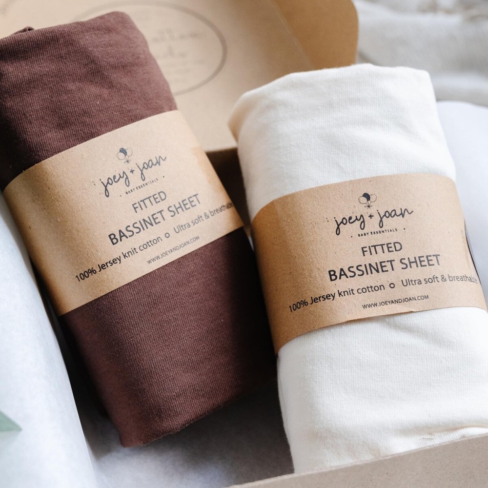 Bedside Sleeper Bassinet Sheets 35x20 Compatible with MiClassic, Milliard Bassinet and Large Bedside Sleepers - Snuggly Soft 100% Jersey Cotton - Cream + Brown - 2 Pack