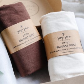 Bedside Sleeper Bassinet Sheets 35x20 Compatible with MiClassic, Milliard Bassinet and Large Bedside Sleepers - Snuggly Soft 100% Jersey Cotton - Cream + Brown - 2 Pack