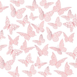 3D Gold Butterfly Wall Decor 3 Sizes 4 Styles Butterfly Party Decorations Cake Decorations Removable Stickers Wall Decor Room Mural Metallic Kids (Pink, 96Pcs)