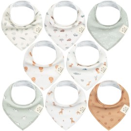 KeaBabies 8-Pack Organic Baby Bandana Bibs for Boys, Girls - Super Absorbent Triangle Baby Bibs for Drooling and Teething Infant, 100% Cotton Extra Soft for Newborn, Infant 0-36 Months (Wilderness)