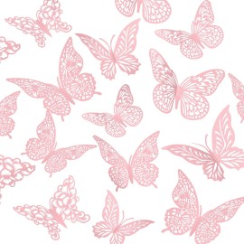 3D Pink Butterfly Wall Decor 3 Sizes 4 Styles Butterfly Party Decorations Cake Decorations Removable Stickers Wall Decor Room Mural Metallic Kids (Pink, 48Pcs)