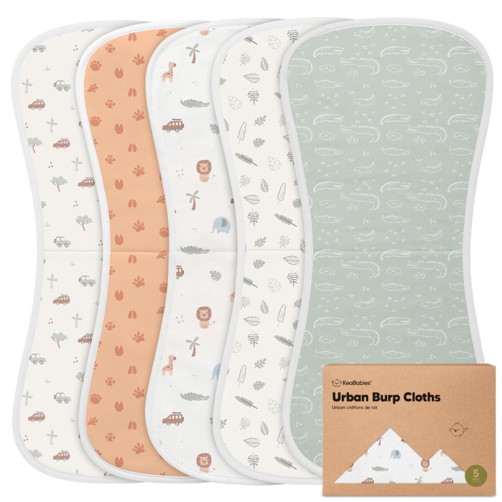 Organic Burp Cloths Baby Boy & Girl - 5-Pack Super Absorbent Cotton Burping Cloths for Babies, Soft & Plush Newborn Spit Up Rags, Infant Towels for Milk Spit Up, Unisex, Large 21 x 10 (Wilderness)