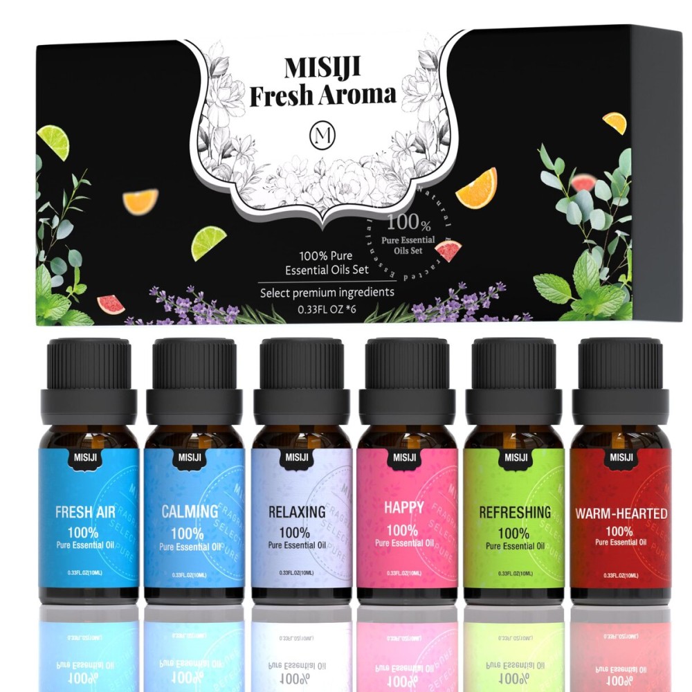 MISIJI Well-Being Essential Oils Set-Essential Oils for Diffuser for Home,Essential Oils Diffuser Scents for Skin,Aromatherapy,Laundry,Candle&Soap Making,Humidifiers 6 X 10ML