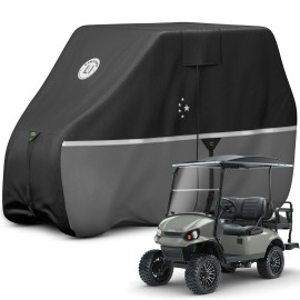 LI LIBZAKI Waterproof Golf Cart Cover, 420D Heavy Duty Marine Grade Fabric, Universal Fits for Most Brand 4+2 Passengers Yamaha, Club Car, EZGO Golf Cart -Black/Gray-XL