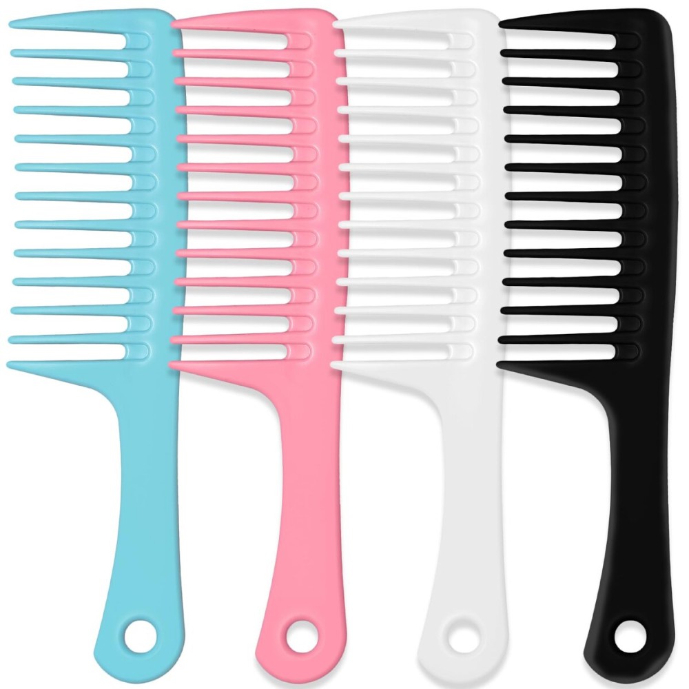 MODENGKONGJIAN 4PCS Wide Tooth Detangling Comb, Large Hair Styling Comb for Curly, Wet, Long Hair (Multi-colored, Polypropylene, Handgrip)