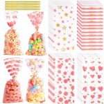 COQOFA 100 Pcs 5X11 Cello Cellophane Treat Bags Party Favor bags Pink Candy Cookie Bags Clear Plastic Goodie Bags with Twist Ties for Gift,Baby Shower, Birthday, Wedding,Party