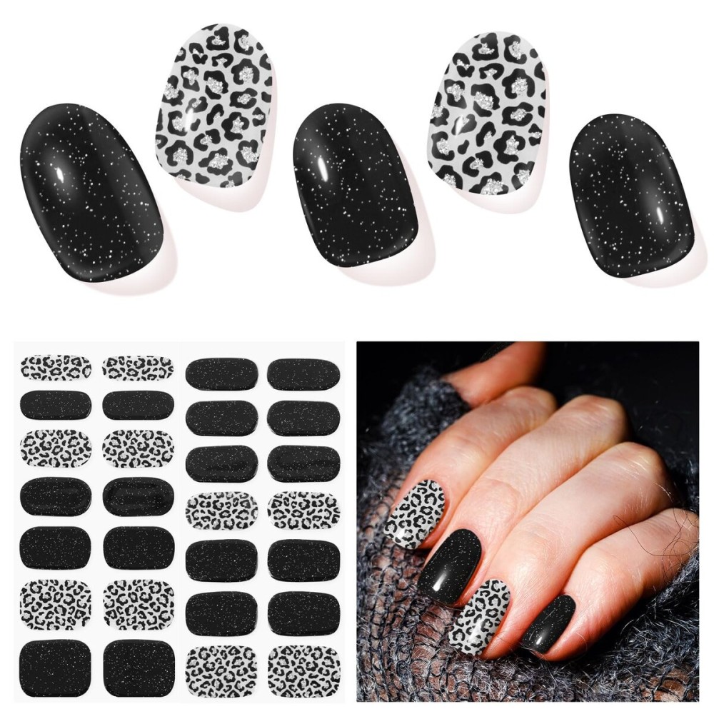 DUKASOU Semi Cured Gel Nail Strips, 28pcs Real Nail Polish Art Stickers/Wraps, Includes Prep Pads, Nail File & Wood Stick, Sticker Nails for Women Girls Kids Diy Decorations Birthday Party Favor Gifts