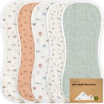 5-Pack Muslin Burp Cloths Baby Boy, Girl - Very Absorbent Baby Burp Cloth Rags, 8-Layers Viscose Derived from Bamboo Cotton Muslin Towel, Super Soft Spit Up Rags, No Shrink Washcloths (Wilderness)
