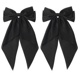 SUSULU Black Ribbon Bow Hair Clips with Long-Tail - Party Hairpins and Accessories for Women and Girls, 2pcs