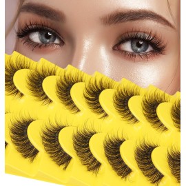 False Eyelashes Russian Strip Lashes D-Curly Wispy Natural Look zanlufly Lashes Like Eyelash Extension Volume Transparent Band Cat Eye Fake Eyelashes Pack