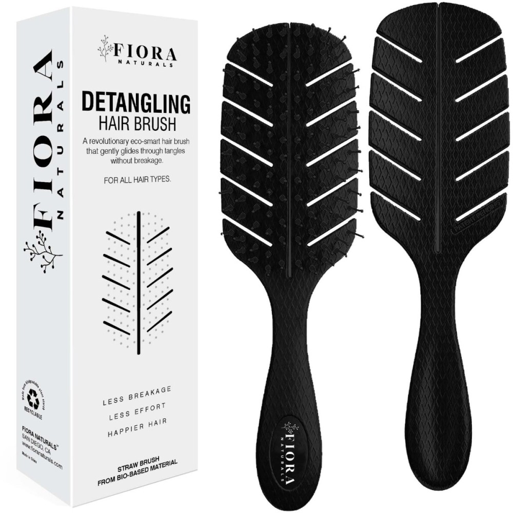 Detangler Brush by Fiora Naturals - 100% Bio-Friendly Detangling brush w/Ultra-Soft Bristles - Glide Through Tangles with Ease - For Curly, Fine, Black Natural, Women, Men, Kids - Dry and Wet Hair
