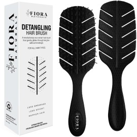 Detangler Brush by Fiora Naturals - 100% Bio-Friendly Detangling brush w/Ultra-Soft Bristles - Glide Through Tangles with Ease - For Curly, Fine, Black Natural, Women, Men, Kids - Dry and Wet Hair