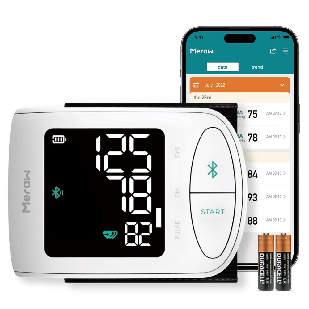 Meraw Blood Pressure Monitor Adult Cuff, Blood Pressure Cuff Monitor Wrist, Blood Pressure Machine Home Use 5.3-8.5 Irregular Heartbeat Monitoring APP Automatic Bluetooth High Accuracy Aspen White