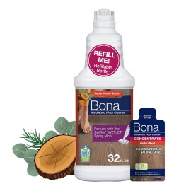 Bona Hardwood Floor Cleaner Bottle for use with Swiffer WETJET Spray Mop, Cedar Wood Scent, makes 64 Fl Oz - Includes Filled Bottle + Concentrate Refill for Wood Floor Cleaning