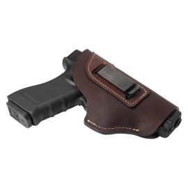 USA Made | Leather Holster for Concealed Carry | The Defender 2.0 | IWB Gun Holsters for Men & Women | Fits 9mm, 380, 40 or .45 incl. Glock 17 19 26 43 45 | Large Chocolate Brown Right Handed