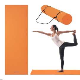 Gaiam Essentials 1/4 Thin (6mm) Yoga & Pilates, Fitness & Exercise Mat with Easy-Cinch Carrier Strap Cusion Support For Fitness and Gym Workouts