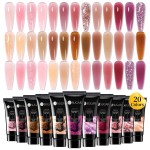 UR SUGAR 20 Colors Gel Extension Nail Set, Jelly Pink Nude Pink Purple Brown Tone Glitter Extension Nail Gel Set for Fall Winter Bulk Bundle Long Lasting Soak Off Gift Box for Women