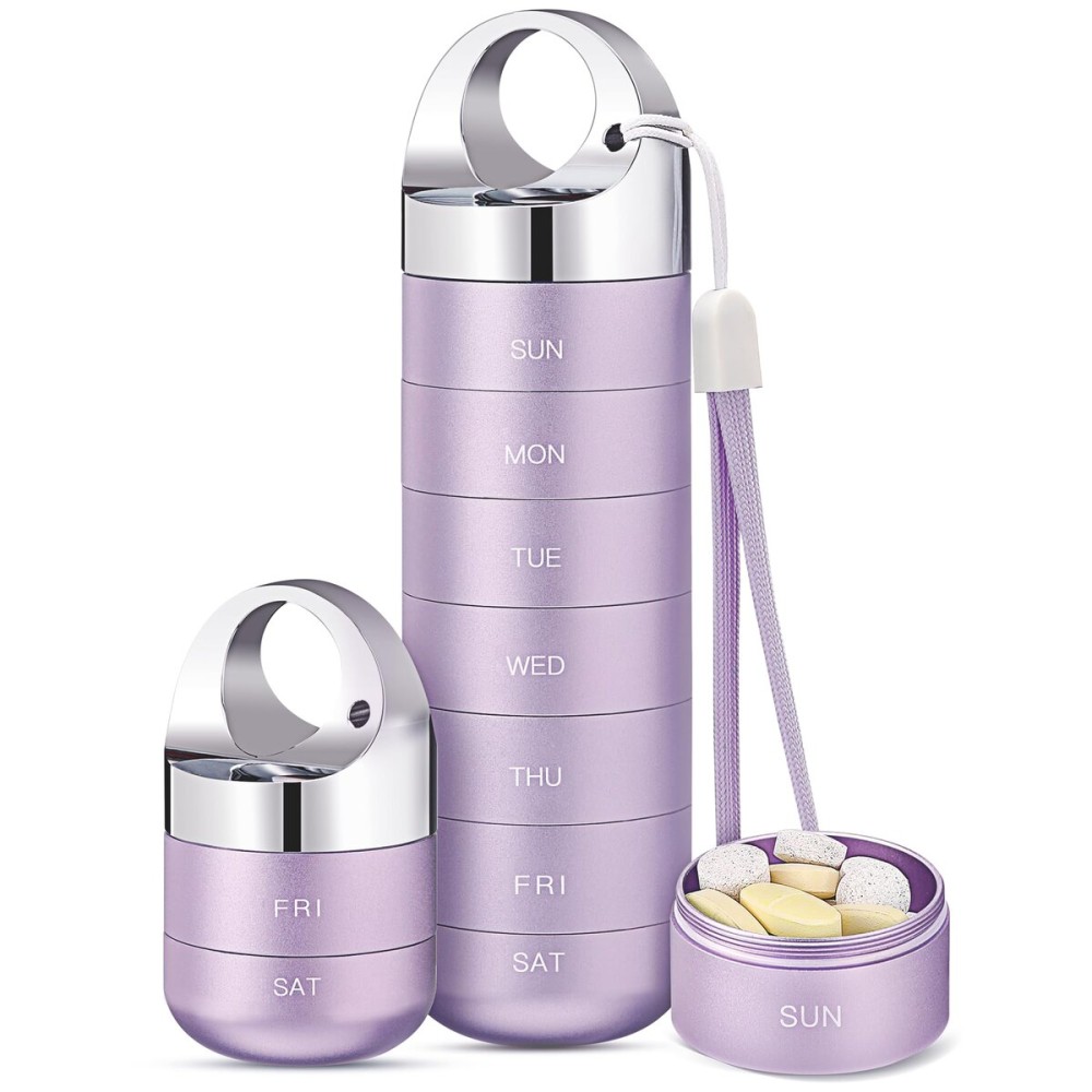 Zannaki Metal Travel Pill Organizer, Portable Waterproof Weekly Pill Box, Large Aluminum Alloy Pill Case Container, BPA Free 7 Day Daily Medicine Organizer Holder for Vitamin, Fish Oil, Supplement