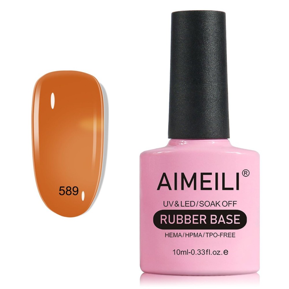 AIMEILI Rubber Base Gel For Nails, Soak Off U V LED Hema Free Clear Sheer Gel Nail Polish, 4 in 1 Nail Strengthen/Enhance/Base Coat/Color - (589) 10ml