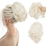CJL HAIR Claw Clip Short Ponytail Hair Extensions DIY Bendable Metals Messy Bun Hair Piece for Wonen Wavy Curly Synthetic Fake Hairpieces Platinum Blonde