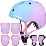 CELOID Kids Helmet Pad Set,Adjustable Kids Skateboard Bike Helmet Knee & Elbow Pads Wrist Guards 5-6-8 Years Protective Gear Set for Girls Boys Bicycle Bike Roller Skating Scooter Sport,Blue Pink