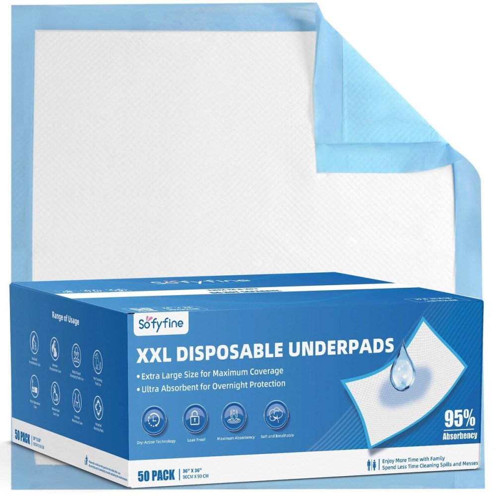 SOFYFINE 50 Count Extra Large Chucks 36x36 Thicken Elderly Adults Incontinence Bed Pads Disposable, Heavy Duty Absorbency Underpads Waterproof, XXL Extra Large Puppy Pee Training Pad