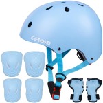 CELOID Kids Helmet Pad Set,Adjustable Kids Skateboard Bike Helmet Knee & Elbow Pads Wrist Guards 5-8 Years Kid Protective Gear Set for Girls Boys Bicycle Bike Roller Skating Scooter Sport,SkyBlue
