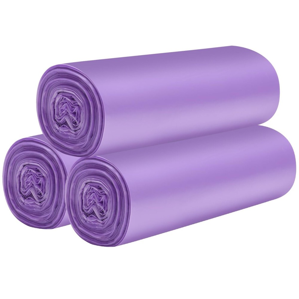 3 Rolls Small Trash Bags - 60 Counts Durable 4 Gallon Small Garbage Bags for home office kitchen Bathroom Bedroom Trash Can linersPurple