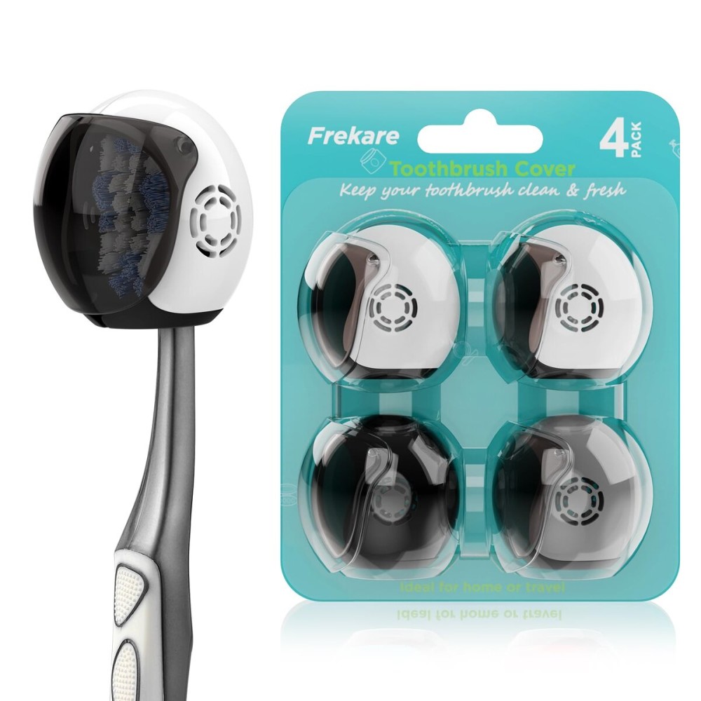 Frekare Helmet Toothbrush Covers Caps, Fits Most Manual and Electric Tooth Brushes, 4 Count (White, White, Grey, Black)