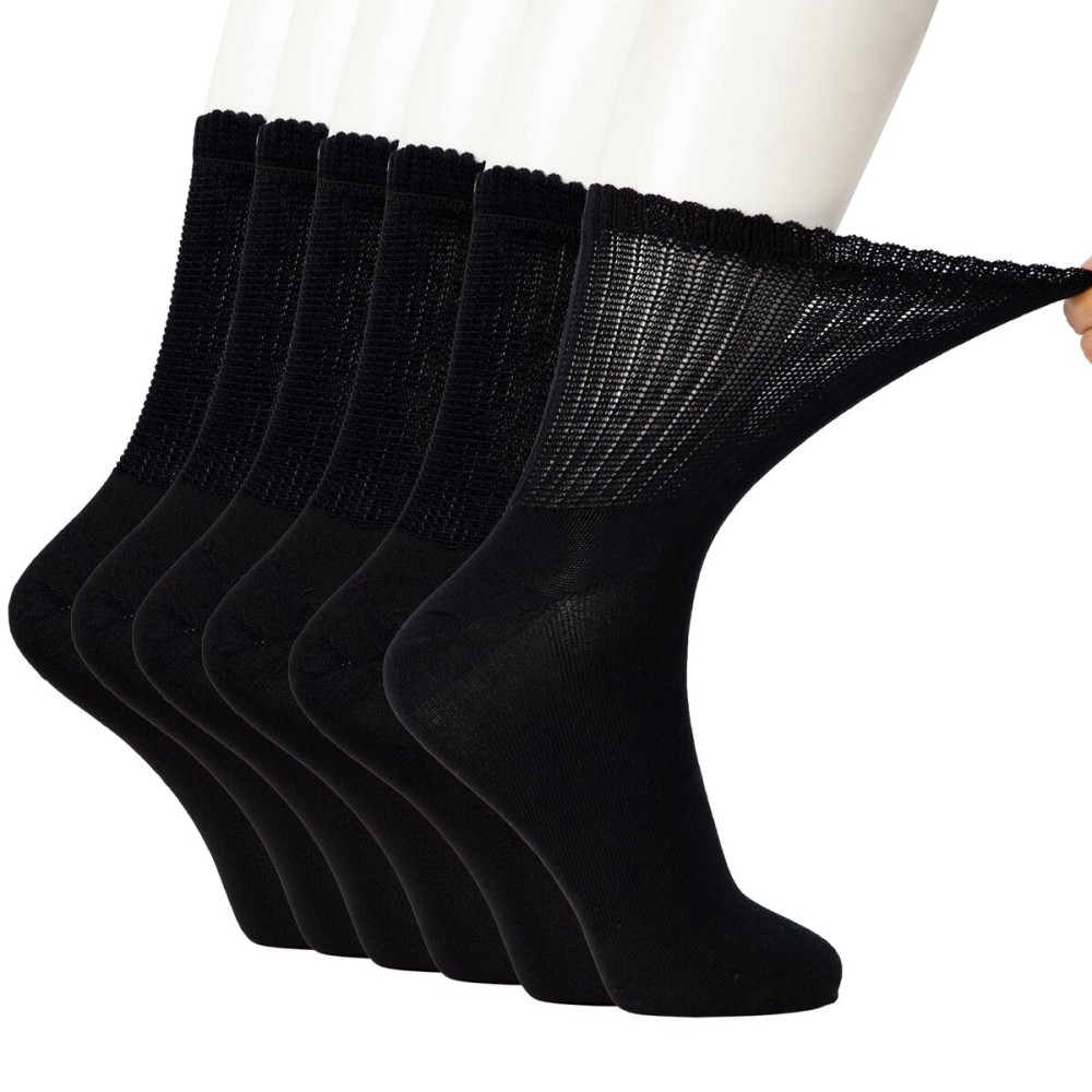 +MD Diabetic Socks Men Women-6 Pairs, Non-Binding Extra Wide Crew Socks, Circulator Socks for Edema 10-13 Black
