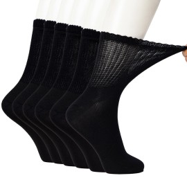 +MD Diabetic Socks Men Women-6 Pairs, Non-Binding Extra Wide Crew Socks, Circulator Socks for Edema 10-13 Black