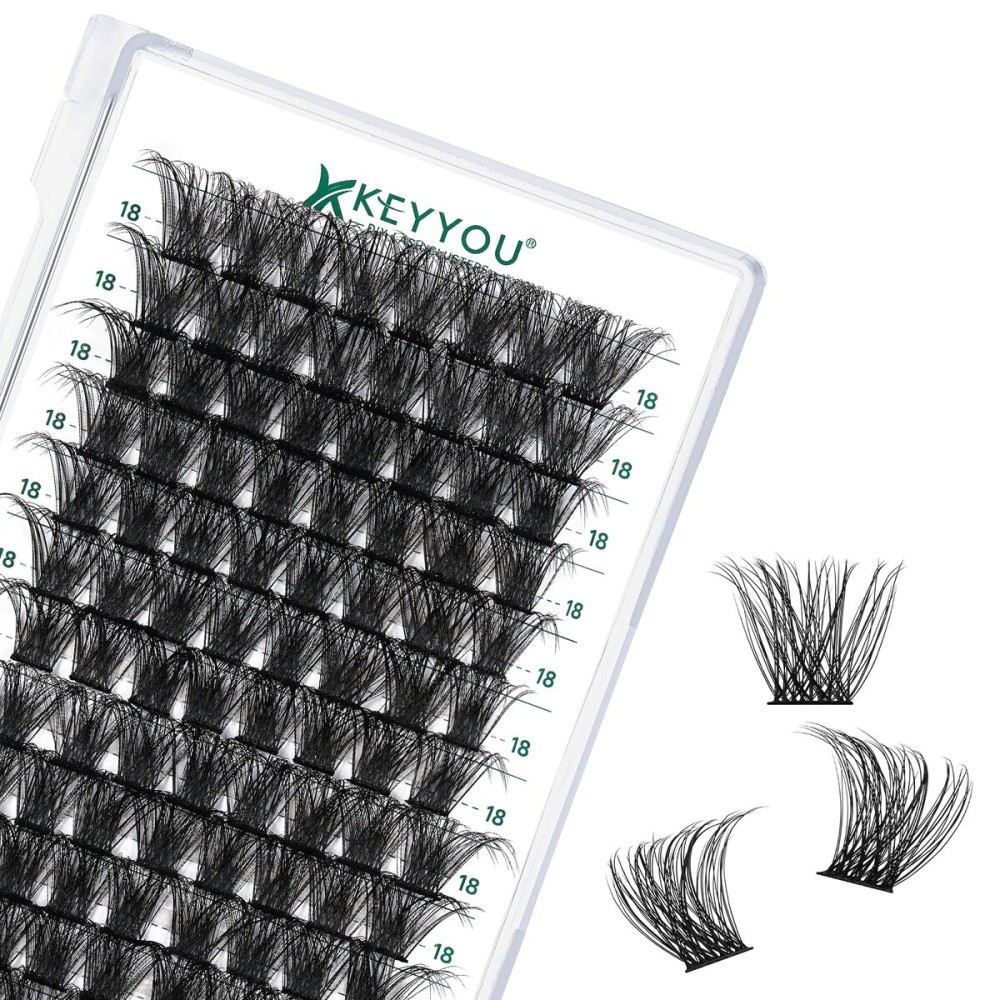 Lash Clusters 96pcs Individual Lashes D Curl 18mm Eyelash Clusters KEYYOU Volume Wispy Lash Extension Soft&Comfortable Easy DIY at Home(Y23,D-18mm)