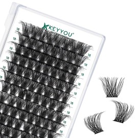 Lash Clusters 96pcs Individual Lashes D Curl 18mm Eyelash Clusters KEYYOU Volume Wispy Lash Extension Soft&Comfortable Easy DIY at Home(Y23,D-18mm)