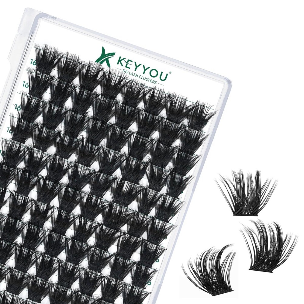 Lash Clusters 96pcs Individual Lashes D Curl 16mm Eyelash Clusters KEYYOU Volume Wispy Lash Extension Soft&Comfortable Easy DIY at Home(Y22,D-16mm)