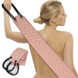 Exfoliating Back Scrubber with Upgraded Handles, 38.5 Inch Double-Sided Body Scrub Bath Exfoliator, Exfoliating Washcloth for Use in Shower, Back Washer to Deep Clean Your Skin for Men & Women (Pink)
