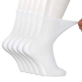 +MD Diabetic Socks Men Women-6 Pairs Crew Non-Binding Extra Wide, Circulator Socks for Edema 13-15 White