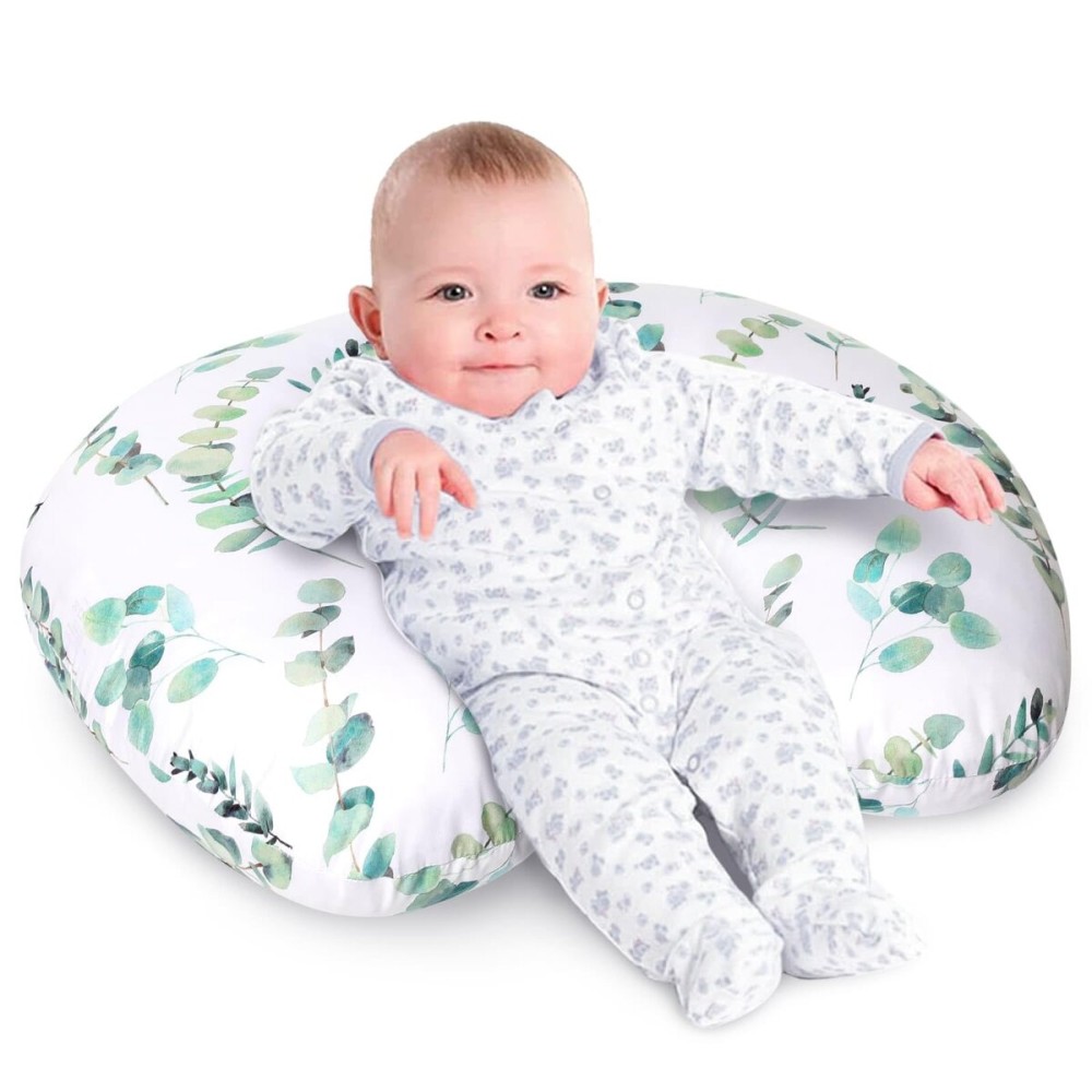 Little Grape Land Nursing Pillow for Infants, Breastfeeding Pillows, Baby Support Pillow for Nursing, Bottle Feeding, Tummy Time with Machine Washable Cover & Breathable Filling, Green Leaves