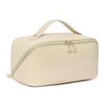 Telena Leather Make Up Bag Portable Travel Makeup Bag Waterproof Cosmetic Bags for Women Large Capacity With Handle and Divider Open Flat