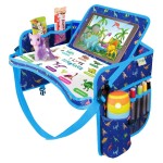 ECOFANTASY Kids Travel Tray - Waterproof Car Table with No-Drop Large Tablet Holder - Car Seat Tray - Road Trip Must Haves - Lap Desk Kids Organizer for Airplane - Toddler Travel Activities (Blue)