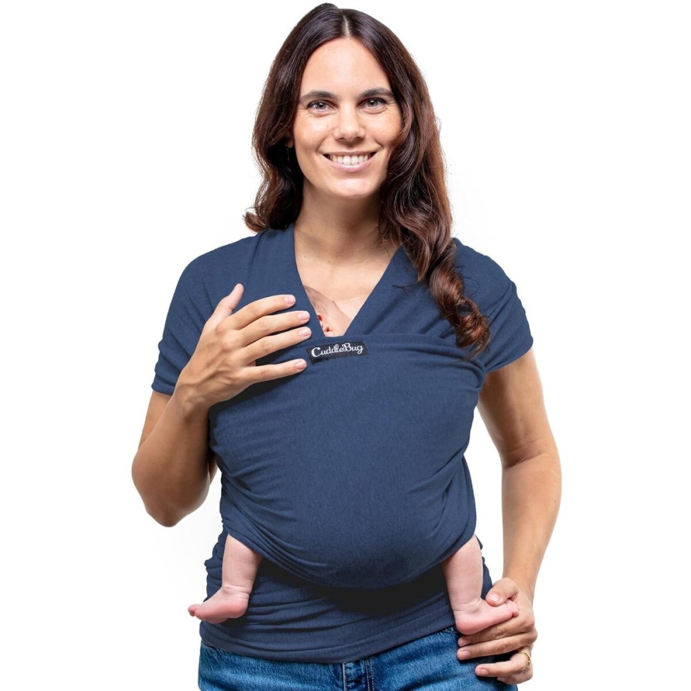 CuddleBug Baby Wrap - Hands-Free Baby Carrier Wrap - Soft & Stretchy Baby Wraps Carrier - Newborn to Toddler 7-35 lbs - One-Size-Fits-All - Hip-Healthy (Navy)