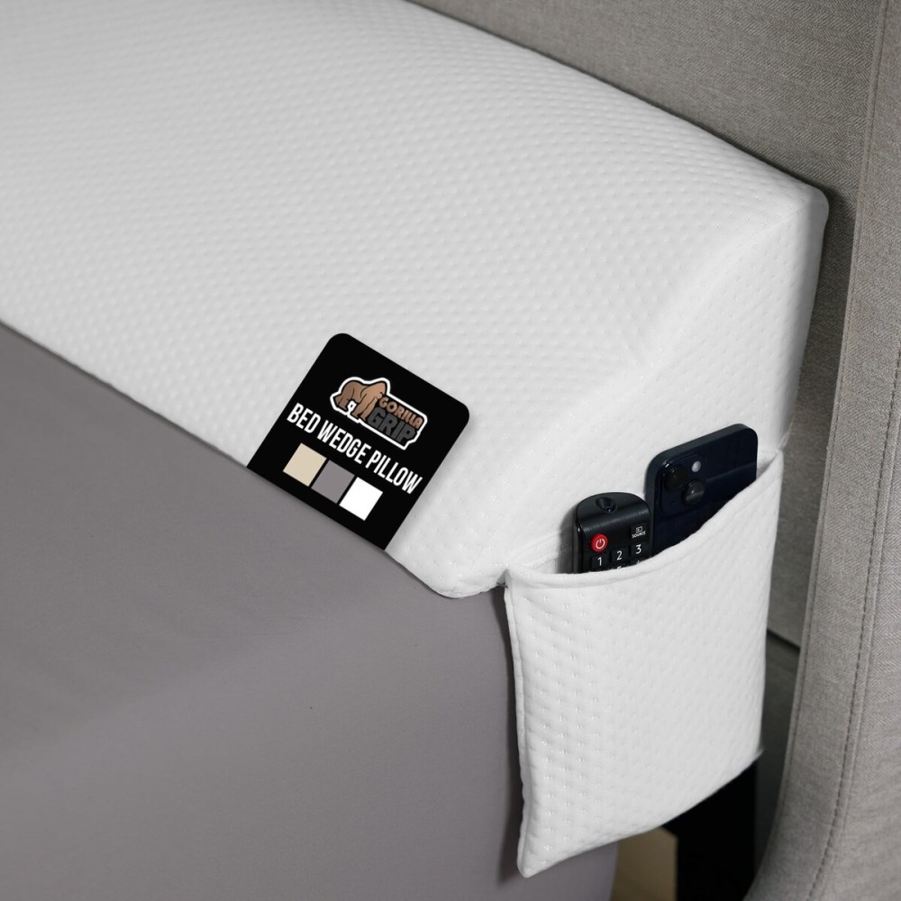 GORILLA GRIP Queen Bed Wedge Pillow for Headboard Gap, Filler Between Mattress Gaps, US Designed, Comfortable Supportive High Density Cushion Foam Pillows, Stay in Place Gripping Dots, White