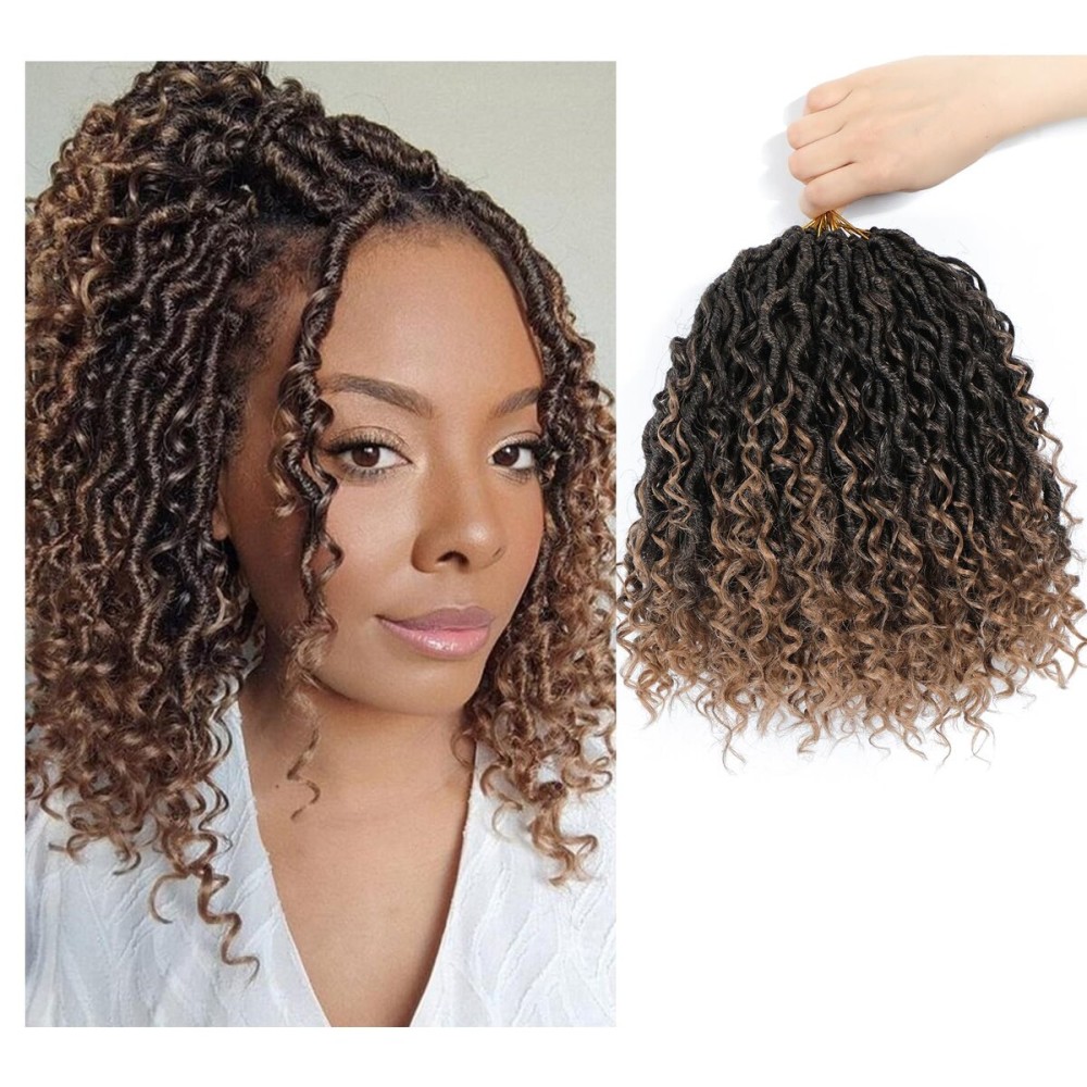 SamBraid Goddess Locs Crochet Hair 10 Inch, 8 Packs New Goddess Faux Locs Crochet Hair for Black Women, Boho Hippie Locs, River Hair with Curly Ends (10Inch, 8Packs, T27)