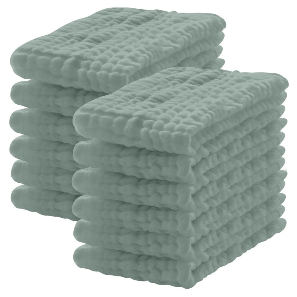 Lovely Care 12 Pack Muslin Burp Cloths 100% Cotton Muslin Cloths Large 20\'\'x10\'\' Extra Soft and Absorbent Baby Burping Cloth - Green