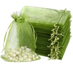 Hopttreely 100pcs Organza Bags, 4x6 inch Satin Drawstring Organza Pouch Wedding Party Favor Gift Bag Jewelry Watch Bags, Green Fruit Protection Bags