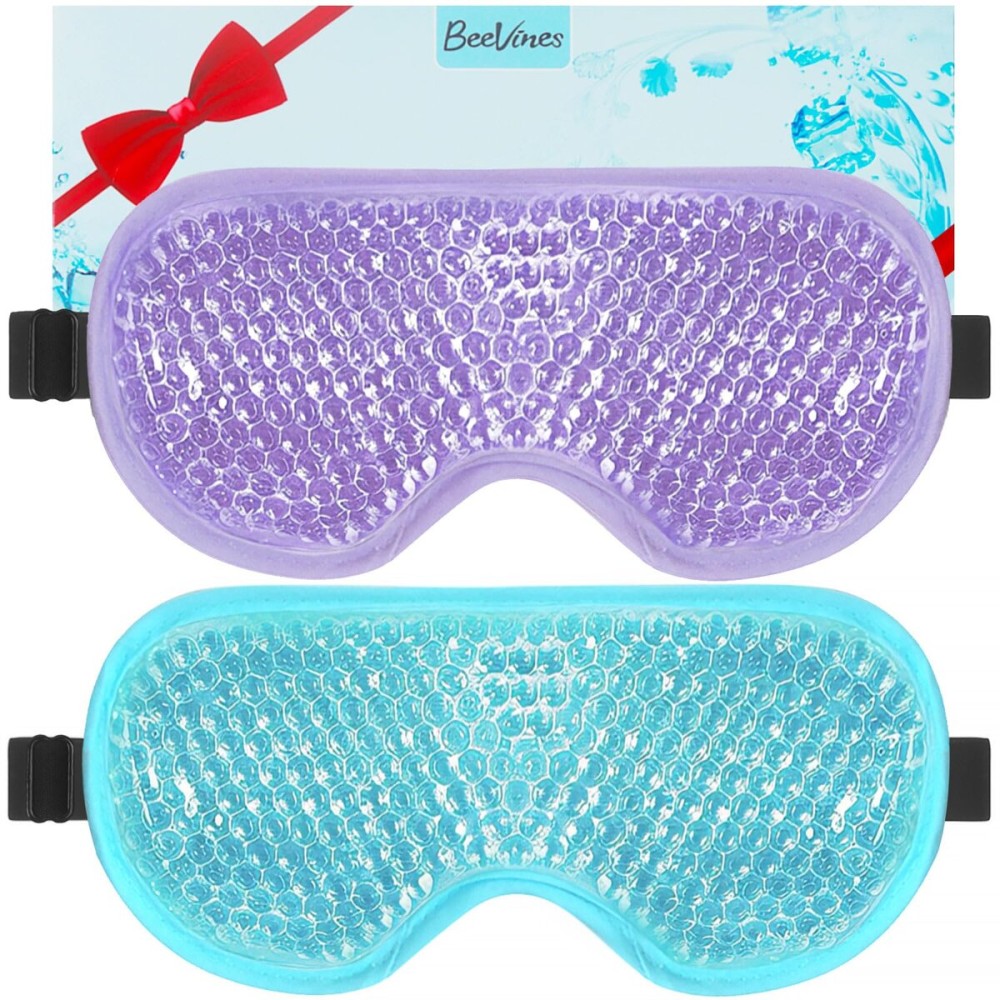 BeeVines Gel Eye Mask, 2 Pack Cooling Ice Masks for Puffy Eyes for Men & Women, Cold & Warm Compress for Post Surgery, Puffiness, Allergies, Sinuses & Migraines Treatment(Blue & Purple)
