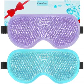BeeVines Gel Eye Mask, 2 Pack Cooling Ice Masks for Puffy Eyes for Men & Women, Cold & Warm Compress for Post Surgery, Puffiness, Allergies, Sinuses & Migraines Treatment(Blue & Purple)