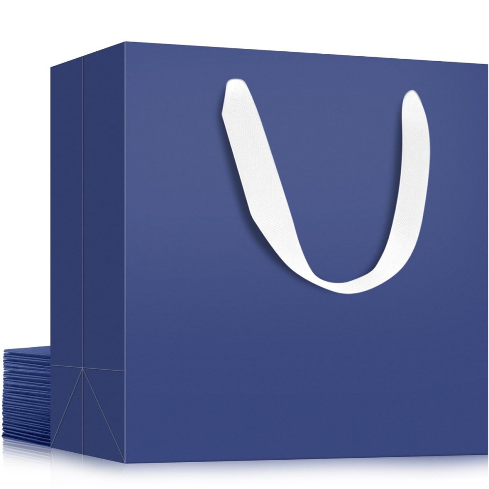 EUSOAR Blue Gift Bags Bulk, 12 pack 12.5x4.5x11 Kraft Paper Shopping Bags with Handles Bulk, Retail Gift Wrapping Bags for Business, Craft Grocery, Boutique, Retail, Party Favor, Wedding