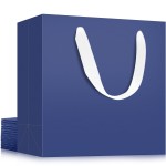 EUSOAR Blue Gift Bags Bulk, 12 pack 12.5x4.5x11 Kraft Paper Shopping Bags with Handles Bulk, Retail Gift Wrapping Bags for Business, Craft Grocery, Boutique, Retail, Party Favor, Wedding